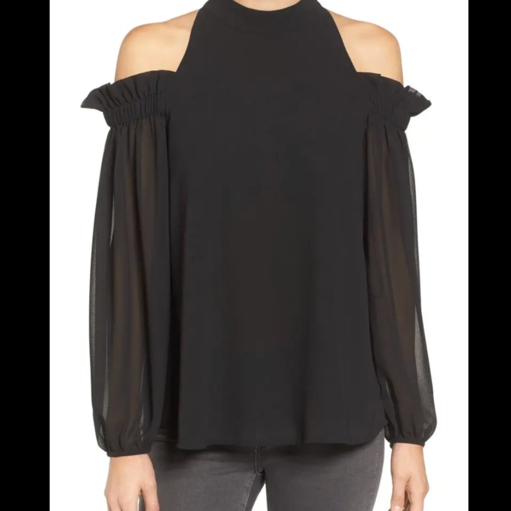 Trouve Off The Shoulder Chiffon Blouse SMALL